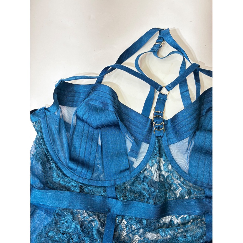 Sold. Torrid Curve Blue Lace Mesh Strappy O-Ring Caged Bodysuit Lingerie Size 4 - Picture 7 of 7